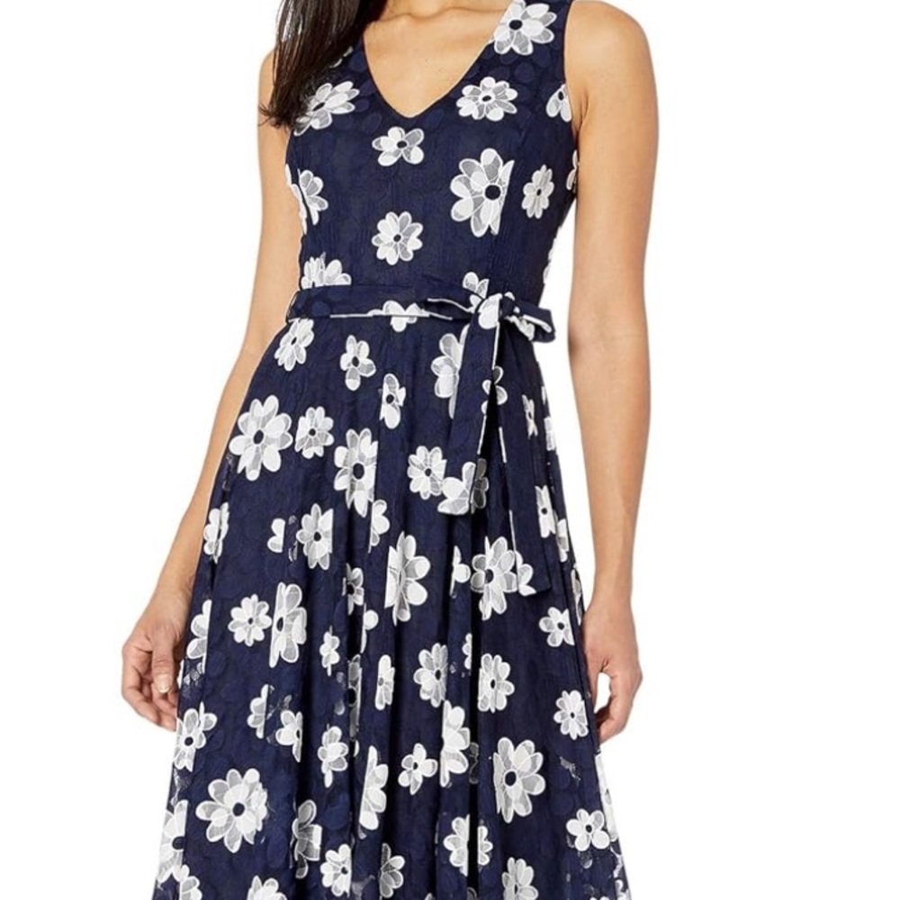 Tommy Hilfiger Women's Floral Tie Waist Midi Flow Dress Size 2